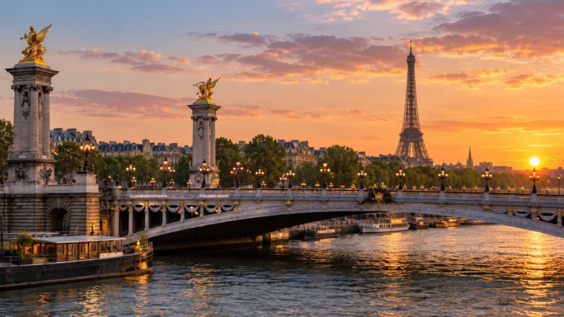 Pont Alexandre III, Сена и Эйфелева башня
