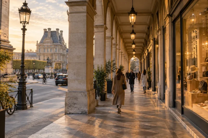 Аркады Rue de Rivoli рядом с Лувром